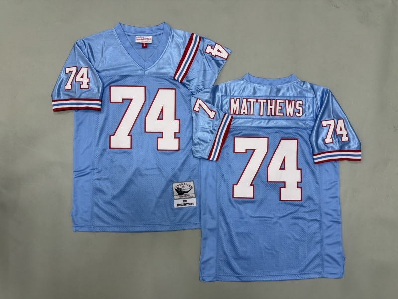 Men 2025 Tennessee Titans 74 Matthews Light blue Throwback Limited NFL Jersey style 001